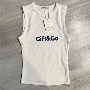 Zara Cream Sleeveless Tank with Navy‎ Print